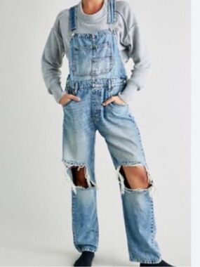 We the Free Ziggy Distressed Denim Overalls XS